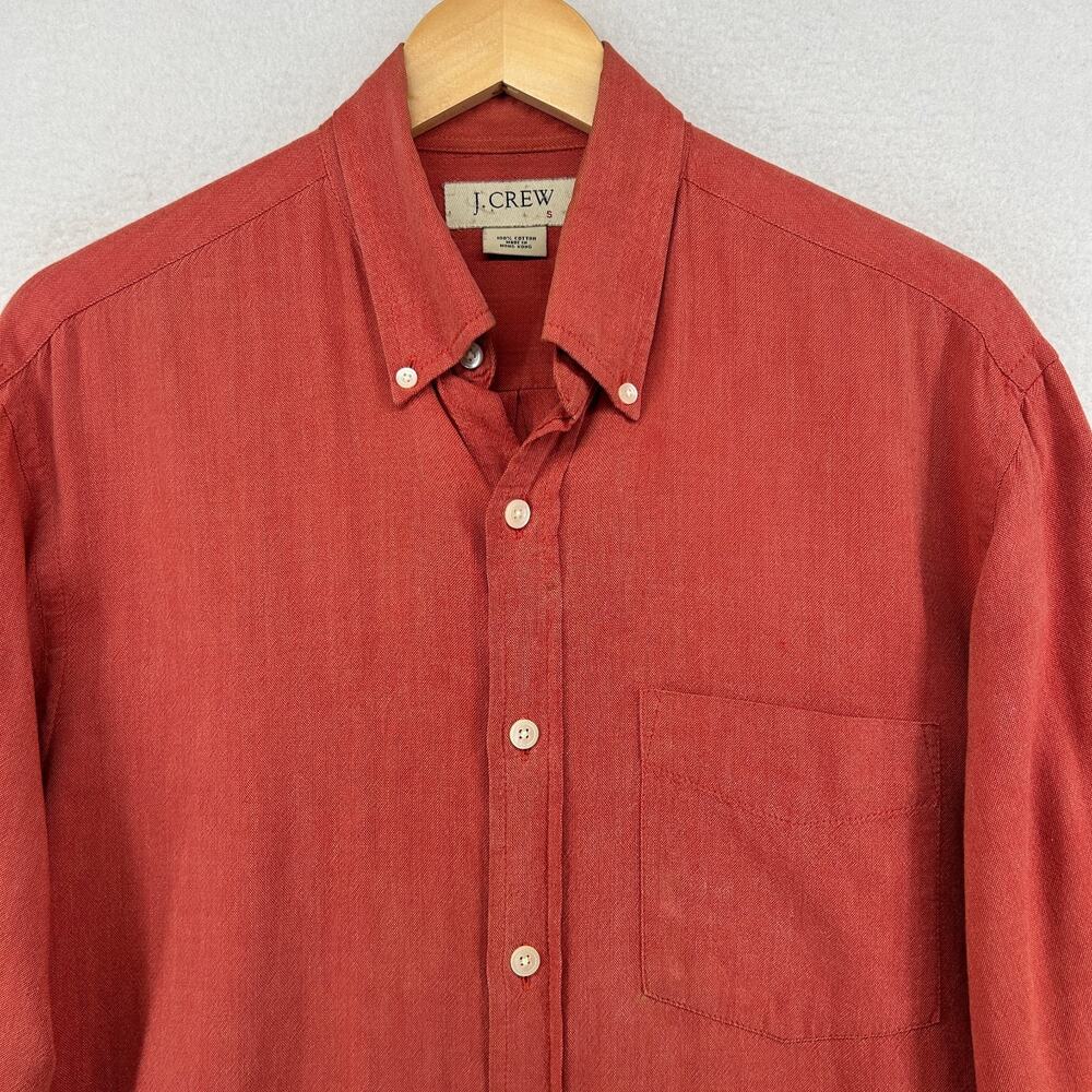 J.CREW Shirt Mens S Oxford Woven Button Up Long Sleeve Cotton Orange OCBD VTG HK